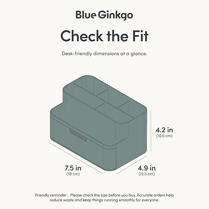 BLUE GINKGO Compact Desk Organizer, Made in Korea | 5 Compartments. Half - Image 3