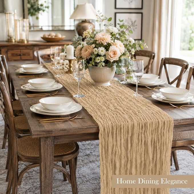 10 Pack Beige Cheesecloth Table Runner 22 x 120 Inch Gauze Table Runners | 10FT - Image 5