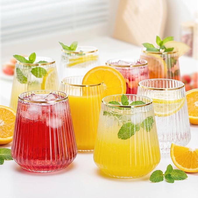 N9R 40PCS Plastic Wine Glasses Disposable, 14 oz Gold Rim Cocktail Spritz | - Image 3