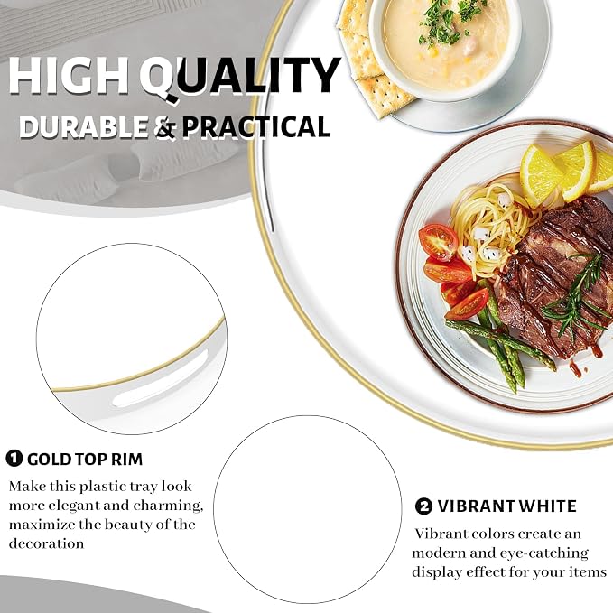 13" White Decorative Tray, Plastic Round Serving Tray - Image 3