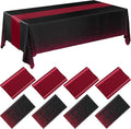 8 Pack Black and Maroon Disposable Plastic Tablecloths and Satin Table Runner by Breling