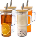 24oz Glass Cups with Lids and Straws by Unknown