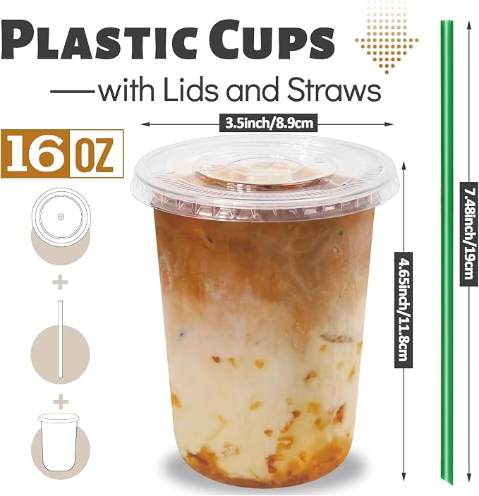 GGOLDMER 25 Set 16oz Clear Round Bottom Plastic Cups - Image 2