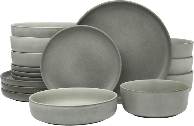 Gibson Elite Pasco 16 Piece Plates and Bowls Double Bowl Reactive Glaze Dishes by GibsonHomewares