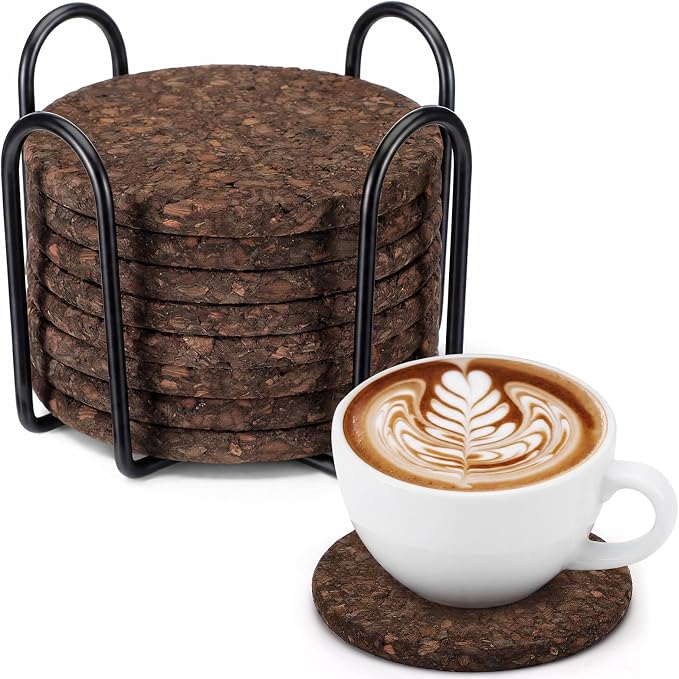 9 Set of Thick Dark Cork Coasters Heat Resistant Non Slip Drink Coaster by Unknown