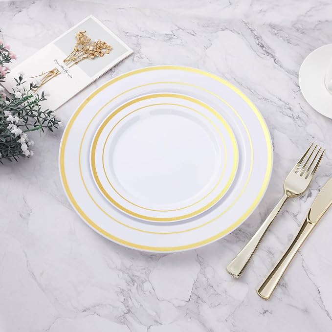 BESTVIP 200PCS Gold Plastic Plate, Disposable Party Plates | 100 Dinner Plates - Image 5