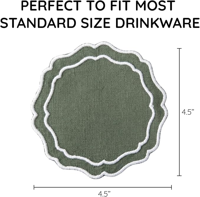 Linen Coasters for Drinks, 4.5 inch, Sage | Absorbent Linen Drink Mats - Image 3