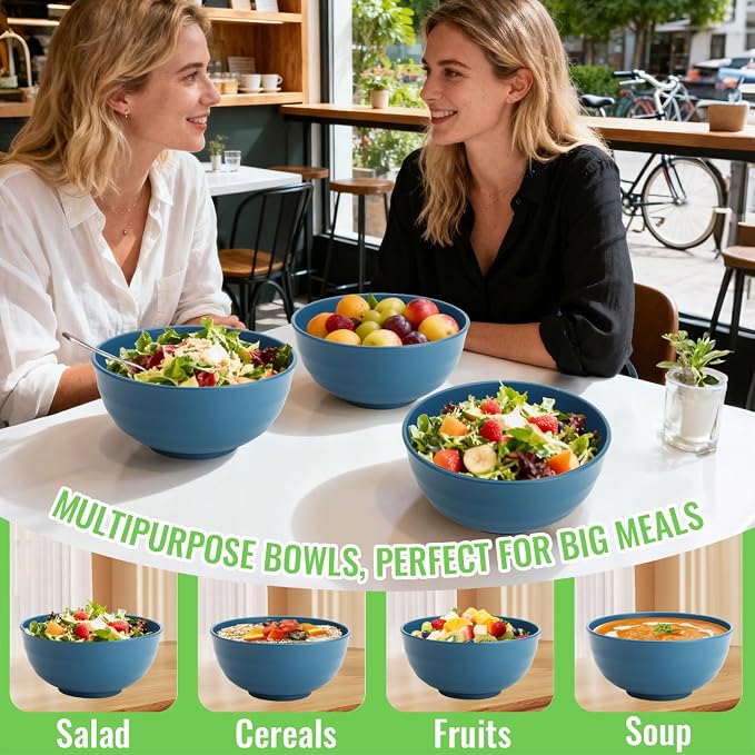 Wheat Straw Bowls Set of 6, 60 OZ Unbreakable Camping Bowls, Microwave Safe & - Image 6