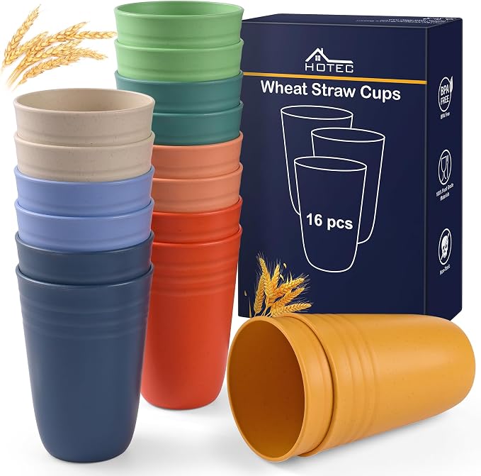 HOTEC 16-Pack 15oz Plastic Cups, BPA-Free Reusable Drinking Cup set, by Hotec