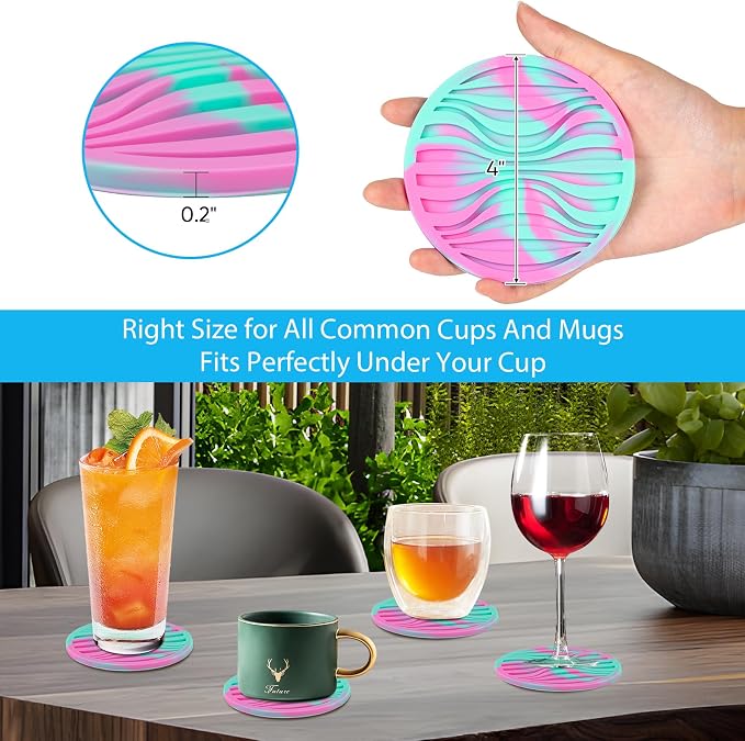 6 Pack Rubber Drink Coasters Plastic Coaster - Image 6