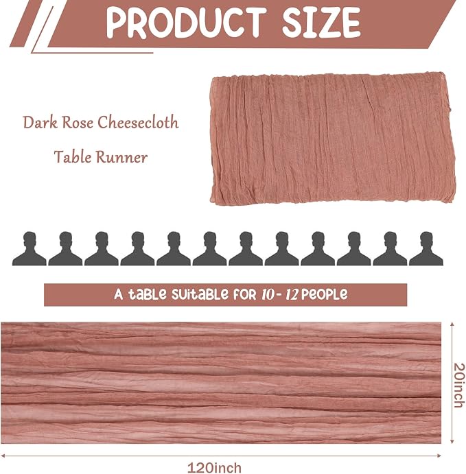 10 Pack Dusty Blush Cheesecloth Table Runner 10FT Boho Gauze Fabric Table - Image 2