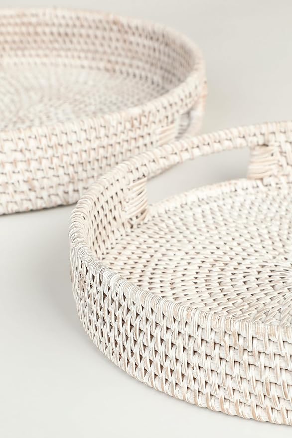 HITOMEN 11.8" Hand-Woven Round Rattan Serving Tray Decorative Wicker Trays - Image 5