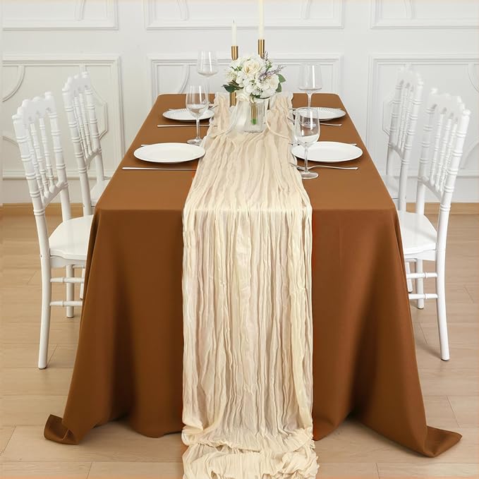 3 Pack Ivory Cream Cheesecloth Table Runner 120 Inch Boho Wedding Decor | - Image 4