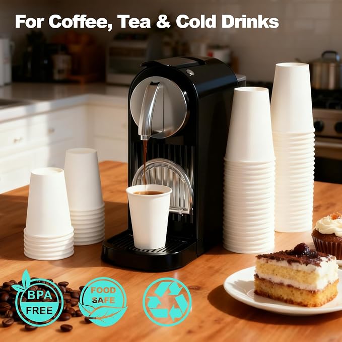 16 oz 160 Pack Disposable Coffee Cups, Bulk White Disposable Paper Cups - Image 2
