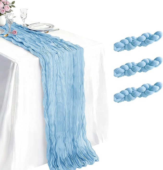 3 Pack Baby Blue Cheesecloth Table Runner 21 x 120 Inch Boho Gauze Sheer Table by Unknown