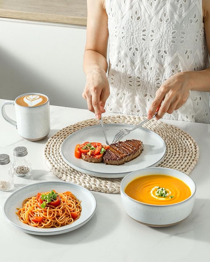 Hasense Plates and Bowls Sets, 3 Pieces Modern Porcelain Dishes Sets, Stoneware - Image 2