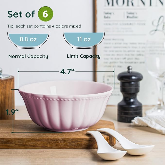 HOMBENE Color Mixing Porcelain Fruit Bowls, 4.7 Inch Serving Bowls, Ice Cream - Image 3