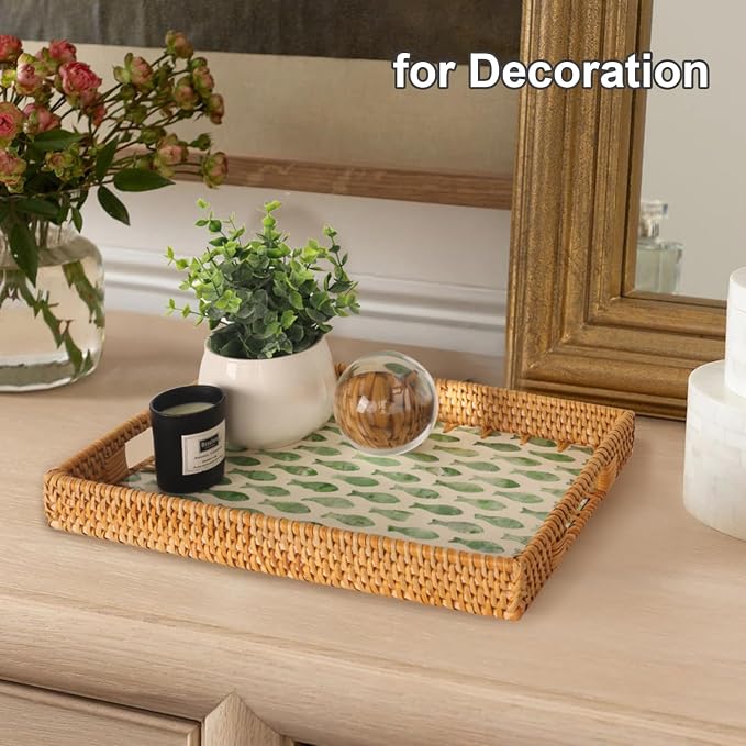 Rectangle Rattan Tray with Mother of Pearl Inlay, Rattan Serving Tray with - Image 7
