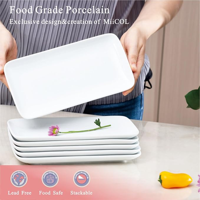Miicol Small Platters Set of 6, Ceramic Rectangle Plates 9 Inch, Modern Sushi - Image 4