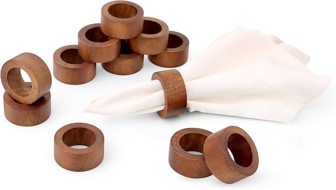 ALPHA Living HOME Handmade Wood Napkin Rings Set of 12 - Image 7