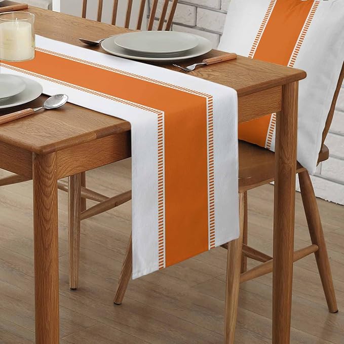 Orange Stripes Table Runners, Farmhouse Table Runner Dresser Scarves 72 inches - Image 2