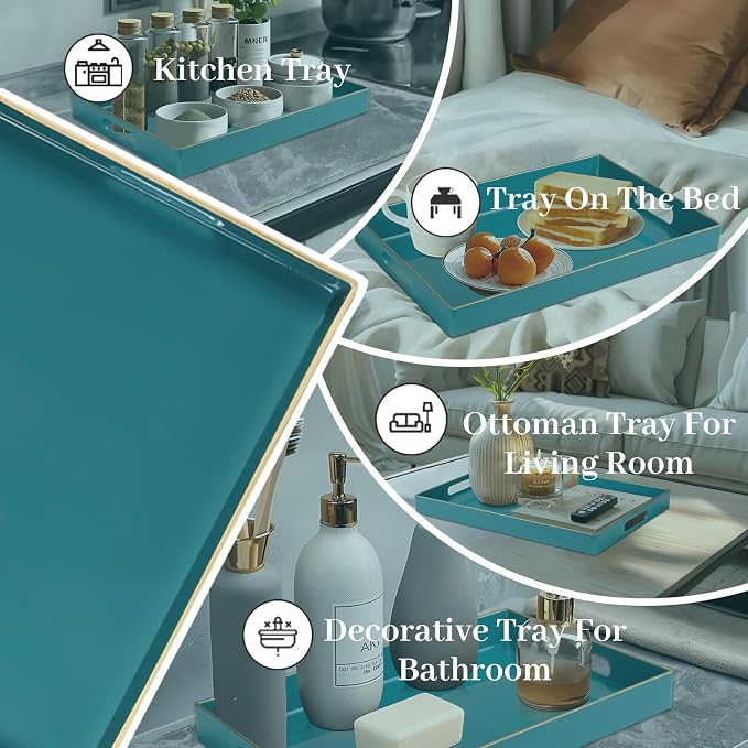 Teal Decorative Tray for Coffee Table, Serving Tray - Image 7