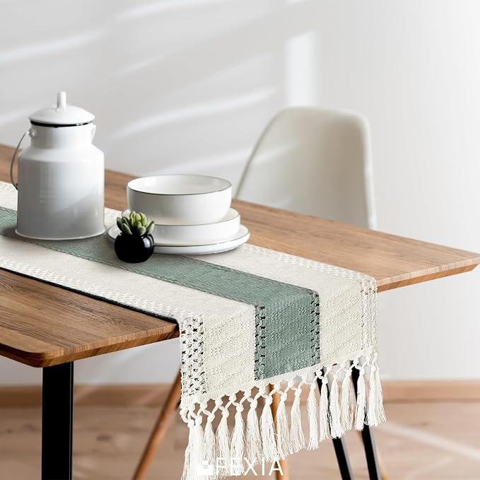 Boho Table Runner for Home Decor 12x48 Sage Green Fall Decorations | 48 Inches - Image 5