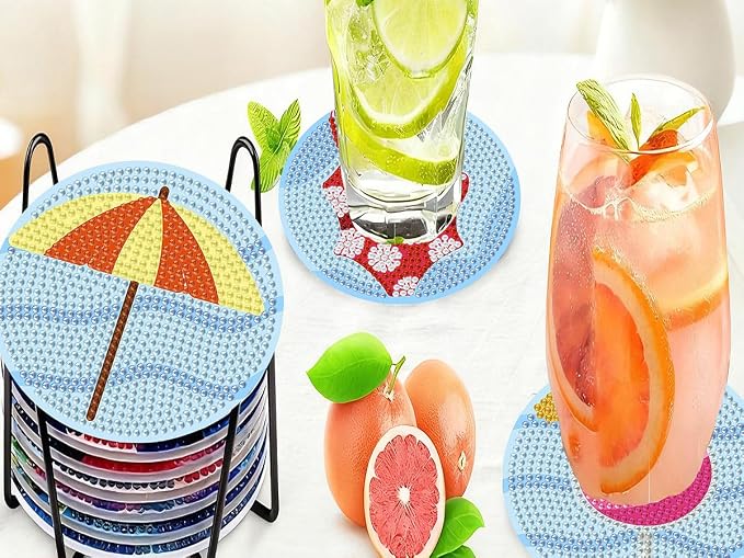 Benjenes 8PCS Summer Diamond Art Coasters Kit - Image 7