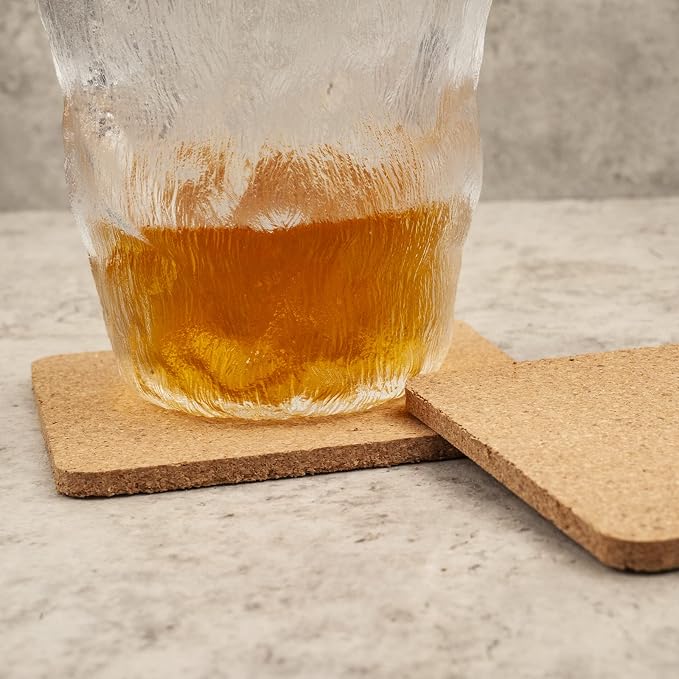 2PCS Cork Coasters for Drinks Absorbent Coaster 3.9 inch Square Simple Style - Image 6