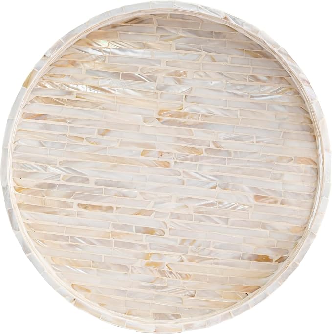 PEMAR 12.6” Decorative Round Serving Tray, Mother of Pearls Inlaid Coffee Table - Image 2