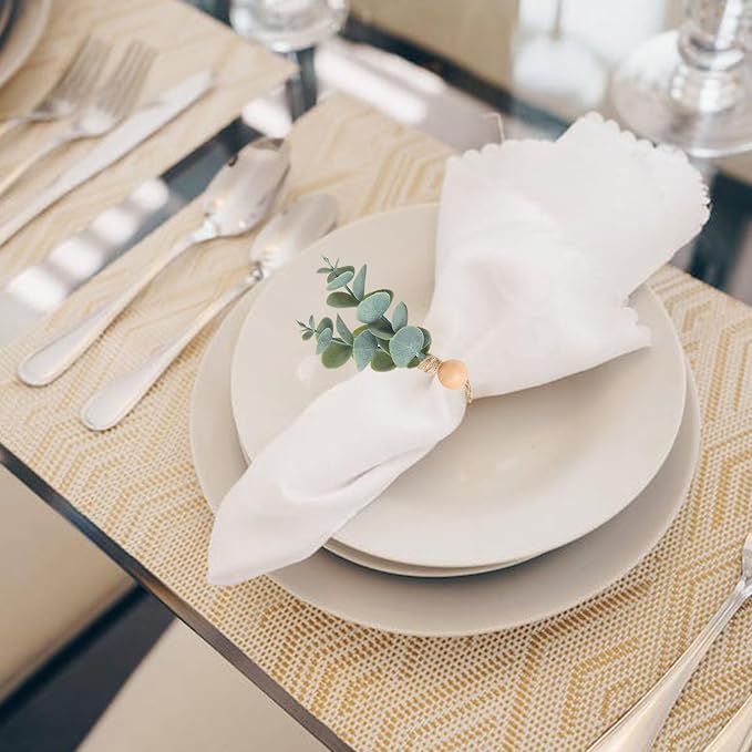 Defined Deco Napkin Rings Set of 6, Boho Green Leaf Napkin Rings - Image 8