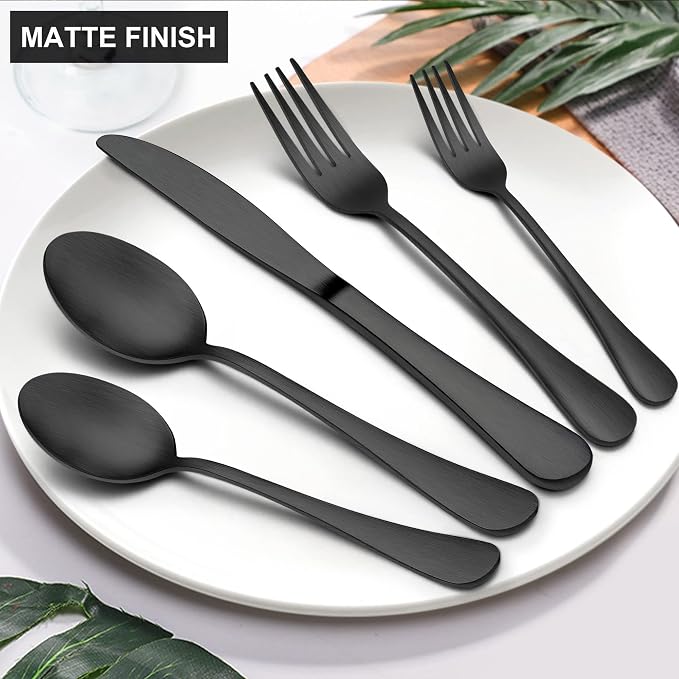 LIANYU 20 Piece Matte Black Silverware Set, Stainless Steel Black Flatware - Image 3