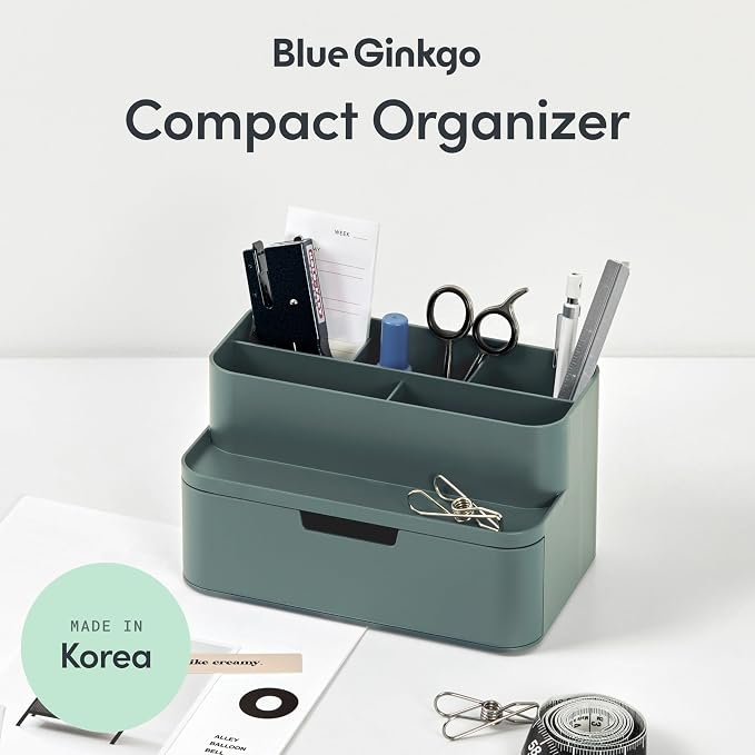 BLUE GINKGO Compact Desk Organizer, Made in Korea | 5 Compartments. Half - Image 2