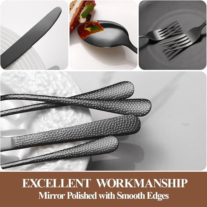 40 Pcs Black Silverware Set for 8, Food Grade Stainless Steel Flatware Set - Image 4