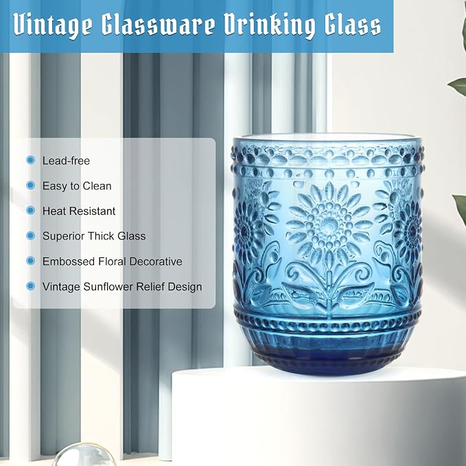 Topsky Vintage Drinking Glasses Set of 4, 12oz Drinkware Set, Heavy Duty - Image 5