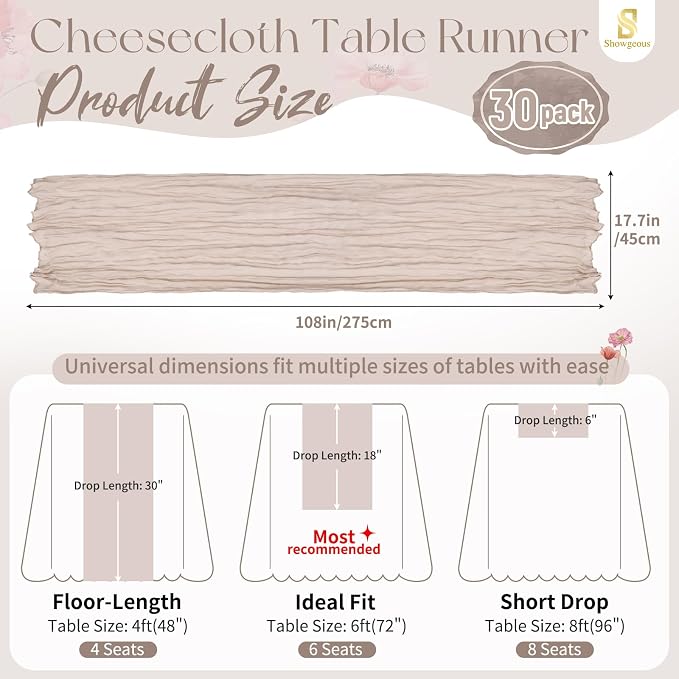 Showgeous 30 Pack Rosy Brown Cheesecloth Table Runner, 17 x 108 Inches | Boho - Image 2