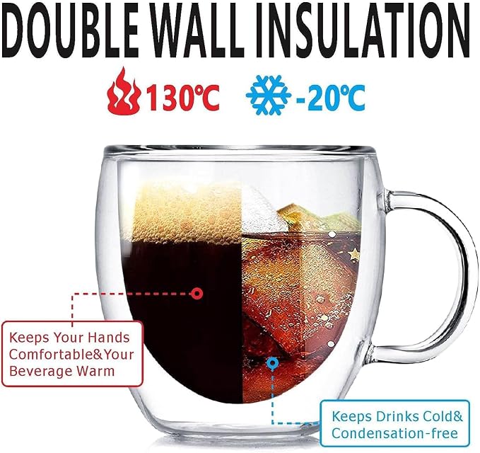 Espresso Cups Set Of 2 12 Oz, Double Walled Glass Coffee Mugs - Image 2
