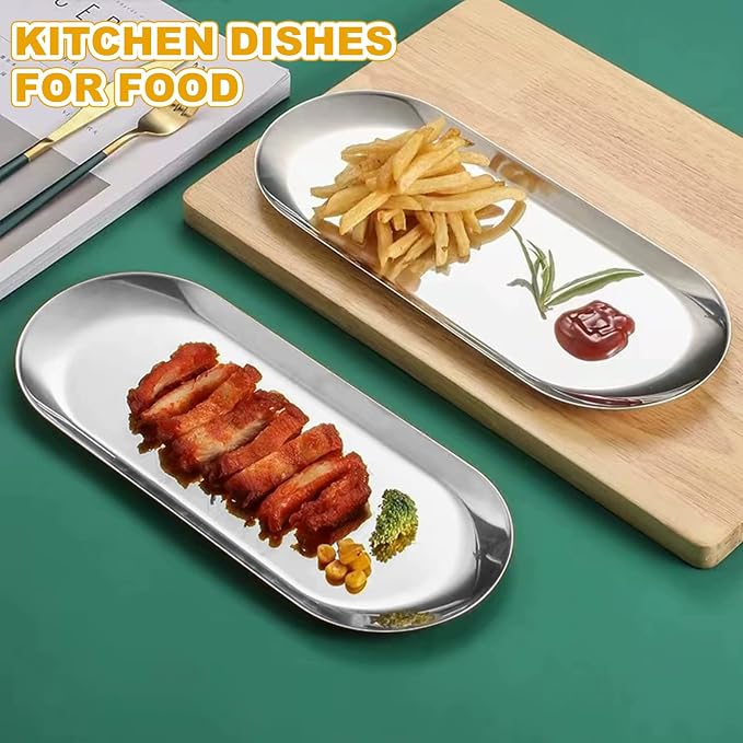 5PCS Stainless Steel Serving Tray Set Silver Platters - Image 3