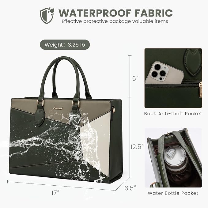LOVEVOOK Laptop Bag for Women, 17 lnch Waterproof Lightweight Leather Tote Bag - Image 6