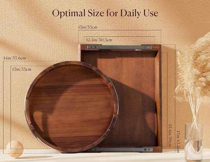 Acacia Wood Serving Tray with Metal Handle, 17x13in Tray - Image 7