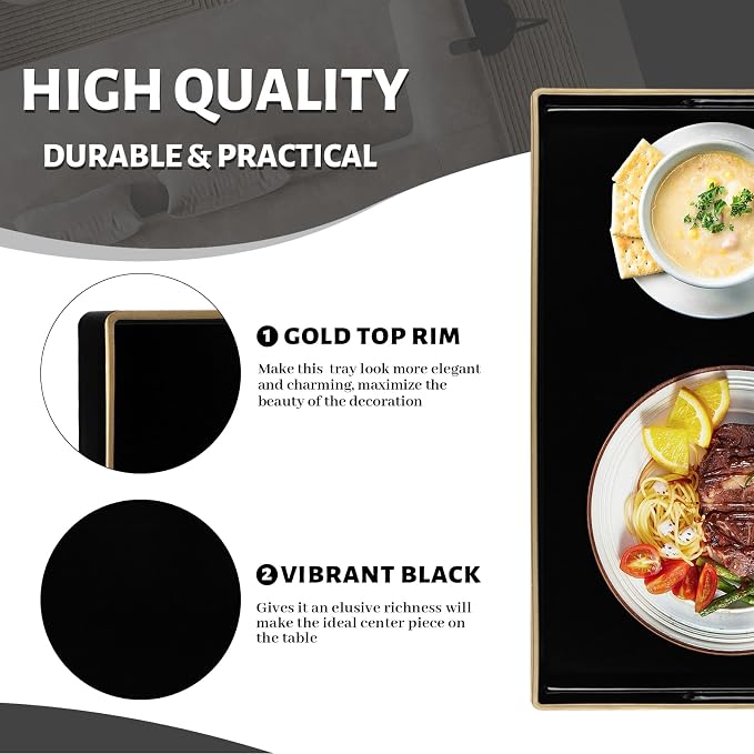 Black Decorative Tray for Coffee Table, Serving Tray - Image 3