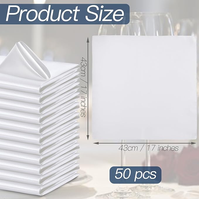 P Pothuiny 50 Pcs White Satin Napkins 17 x 17 Inch, Satin Cloth Napkins | - Image 2