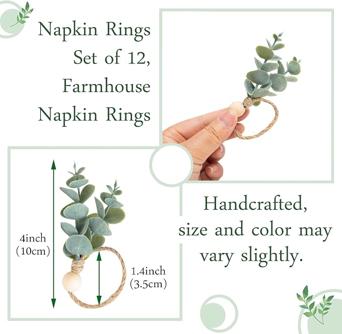Defined Deco Napkin Rings Set of 6, Boho Green Leaf Napkin Rings - Image 2