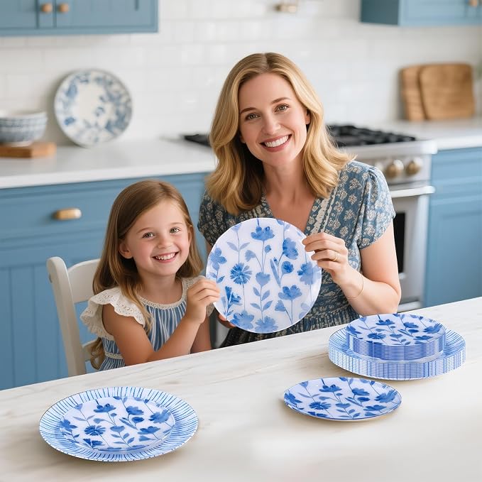U-QE 20Pcs Blue Plastic Plates - Image 4
