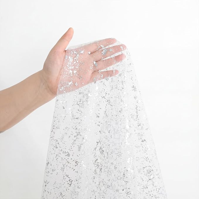Artoid Mode White Silver Gauze Table Runner 59x120 Inch 10FT, Glitter Metallic - Image 6