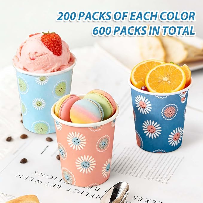 SIUQ 600 Pack 5 oz Paper Cups Disposable Small Bathroom Mouthwash Cups | Daisy - Image 4