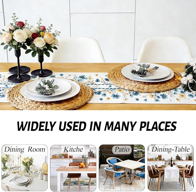 Bloom Flowers Floral Weeds Spring Table Runner, Elegant Farmhouse Decor | - Image 5
