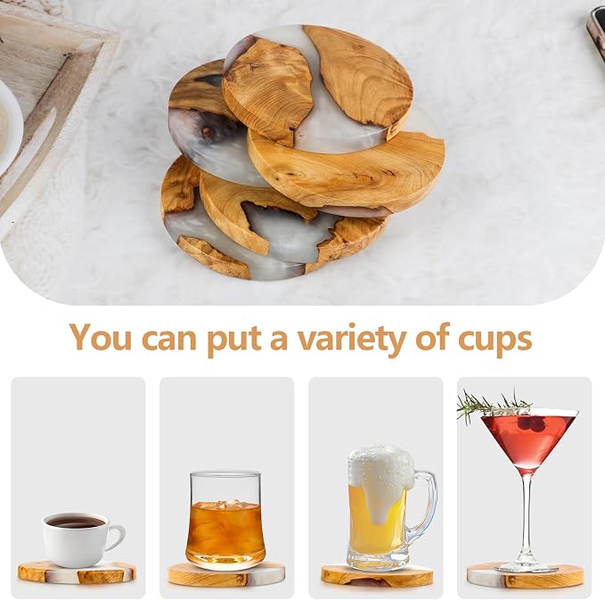 Drink Coaster Set, Wooden Absorbent Coasters, Epoxy Resin Coaster - Image 4