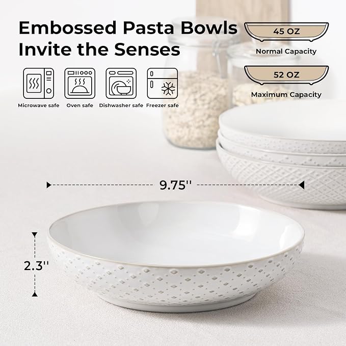 Y YHY Large Pasta Bowls, 45 oz Embossed Salad Bowls - Image 2