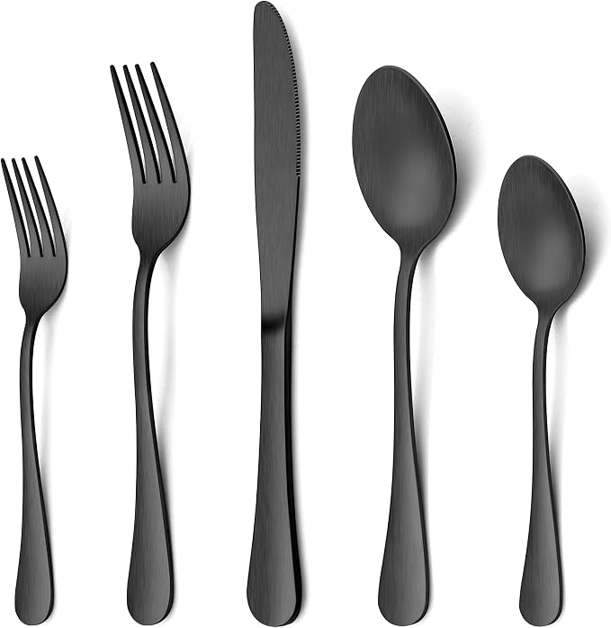 LIANYU 60 Piece Matte Black Silverware Set, Satin Finish Cutlery Set by LIANYU